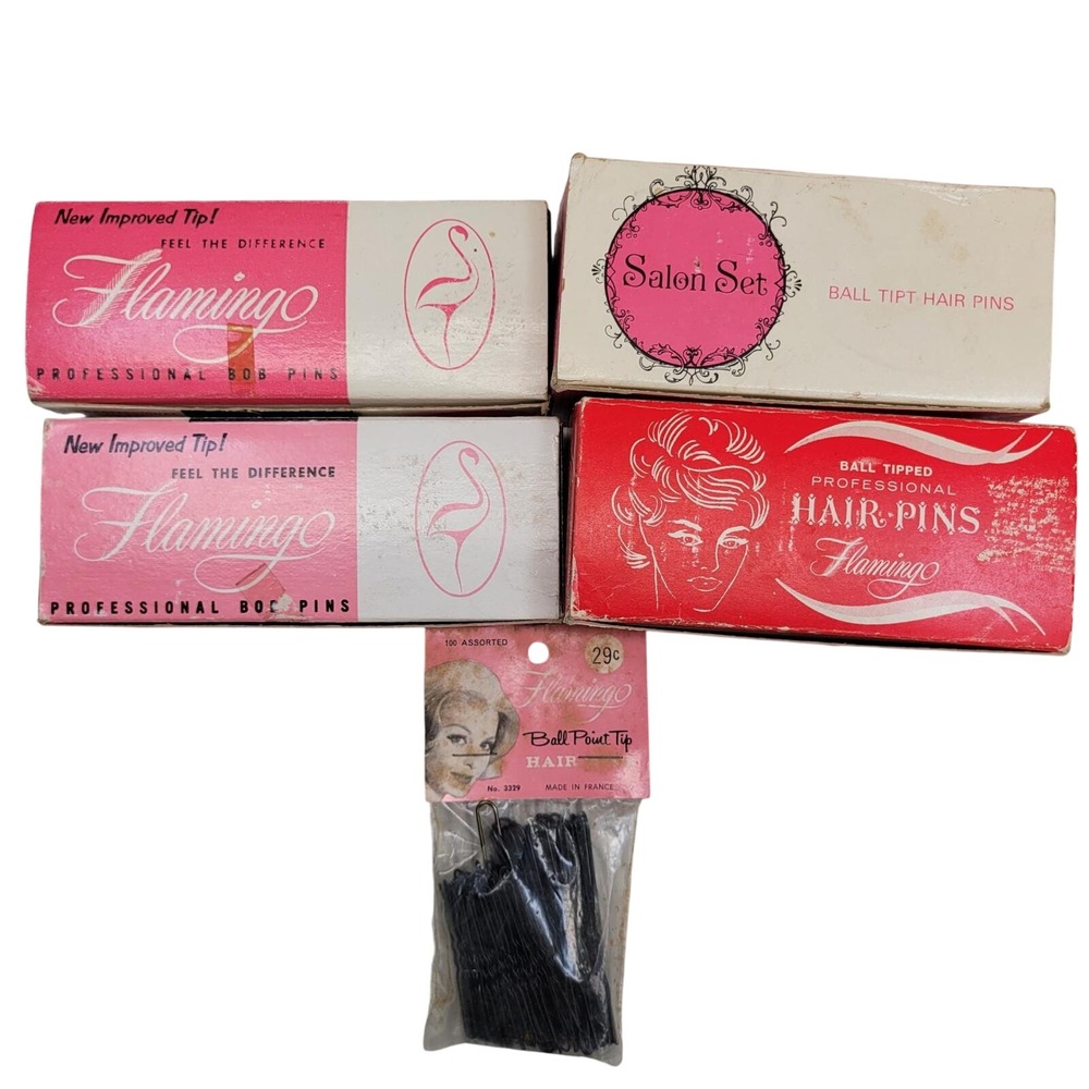 Lot of Flamingo Bob Pins Hair Ball Tipped Salon Set Professional Mid Century Vtg